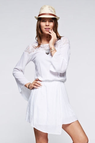 Lace Collar Solid Wrap Dress